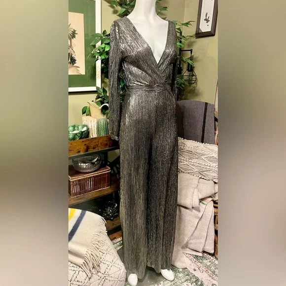 Anthropology Uptown Jumpsuit Elegant Silver Jumpsuit - Picture 4 of 9